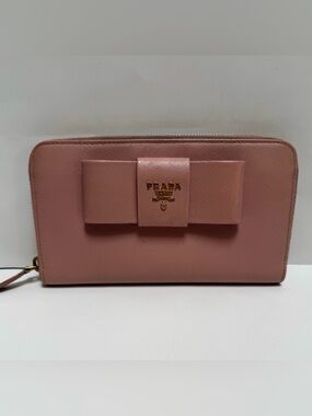 Prada Light Pink Leather Bow Wallet EUC